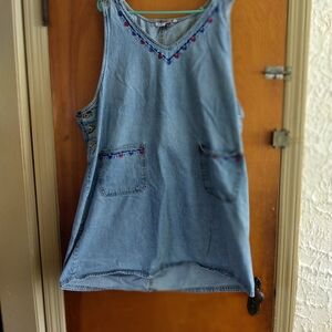Embroidered Blue Denim Sleeveless Dress